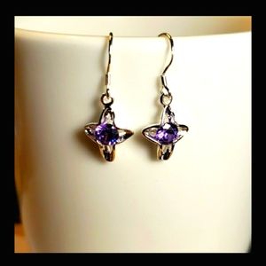 Amethyst CZ 14K White Gold-Plated Drop Earrings